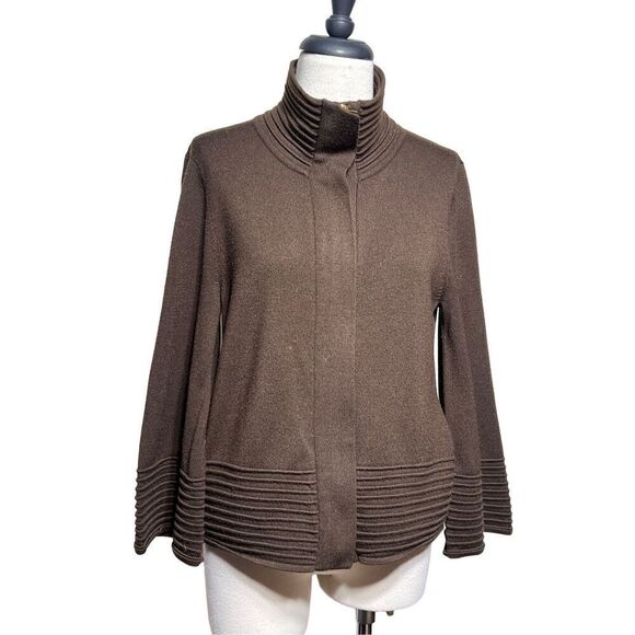 Cache Brown Trumpet Sleeve Heavy Wool Cardigan Sweater Size Medium - Picture 2 of 6